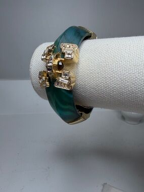 Emerald Green Gold-Tone Crystal Accent Bangle Bracelet by Alexis Bittar